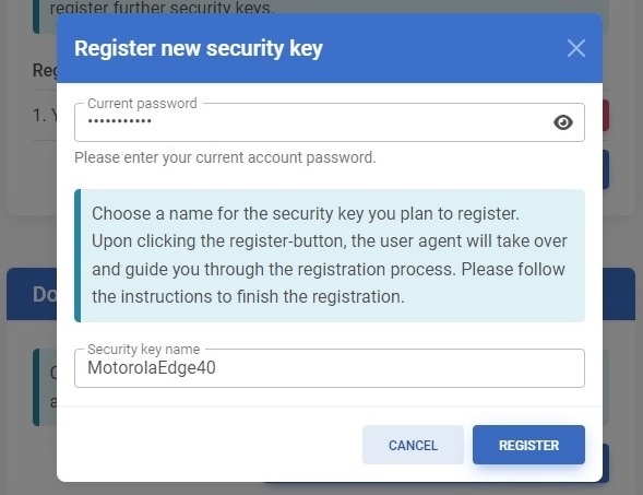 Register new security key