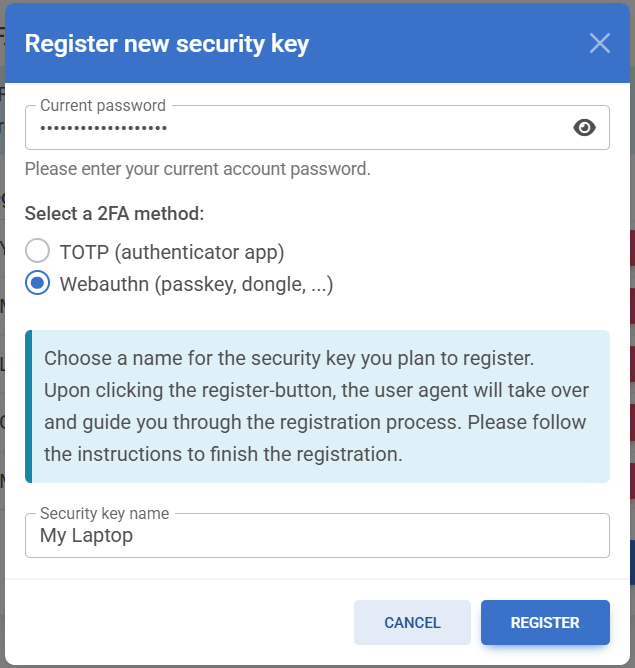Register new security key