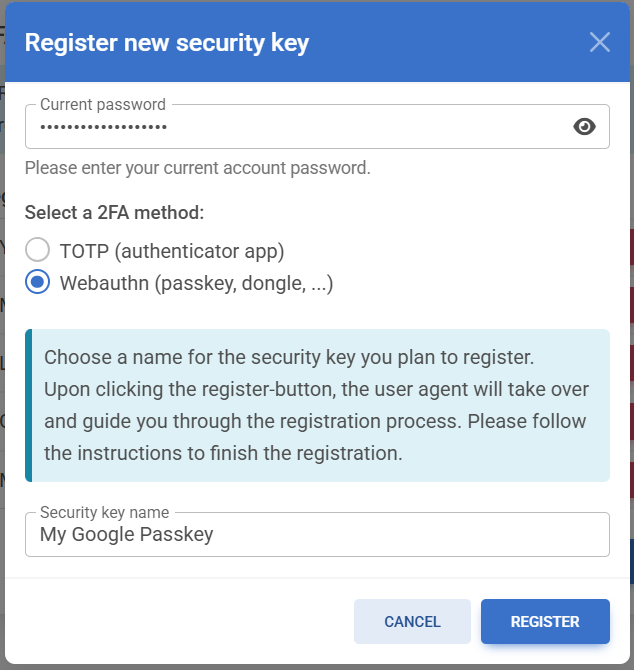 Register new security key